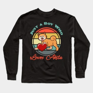 Just a Boy Who Loves Akita Inu Dog puppy Lover Cute Sunser Retro Long Sleeve T-Shirt